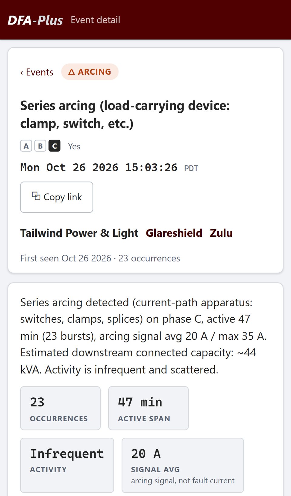 A series arcing report on a phone