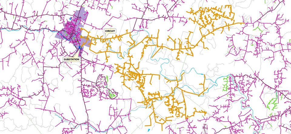 The circuit, spreading east of a small town.